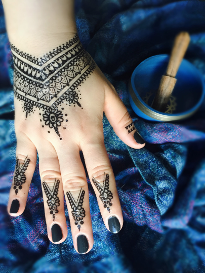 Wrist Mehndi with Finger Designs Temporary Tattoo