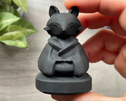 Black Obsidian Meditating Fox Carving