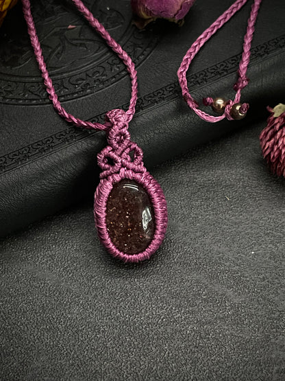 Strawberry Quartz Pink Macramé Necklace (Twisted Nightshade Jewellery)