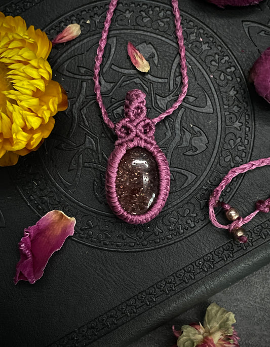 Strawberry Quartz Pink Macramé Necklace (Twisted Nightshade Jewellery)