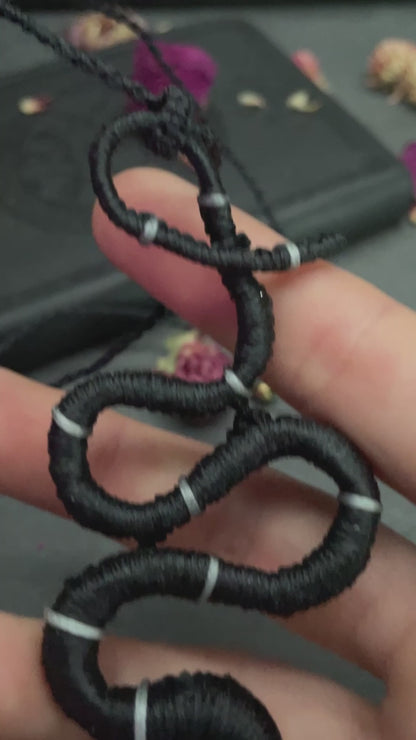 Labradorite Serpent Teardrop Macramé Necklace (Twisted Nightshade Jewellery) Snake