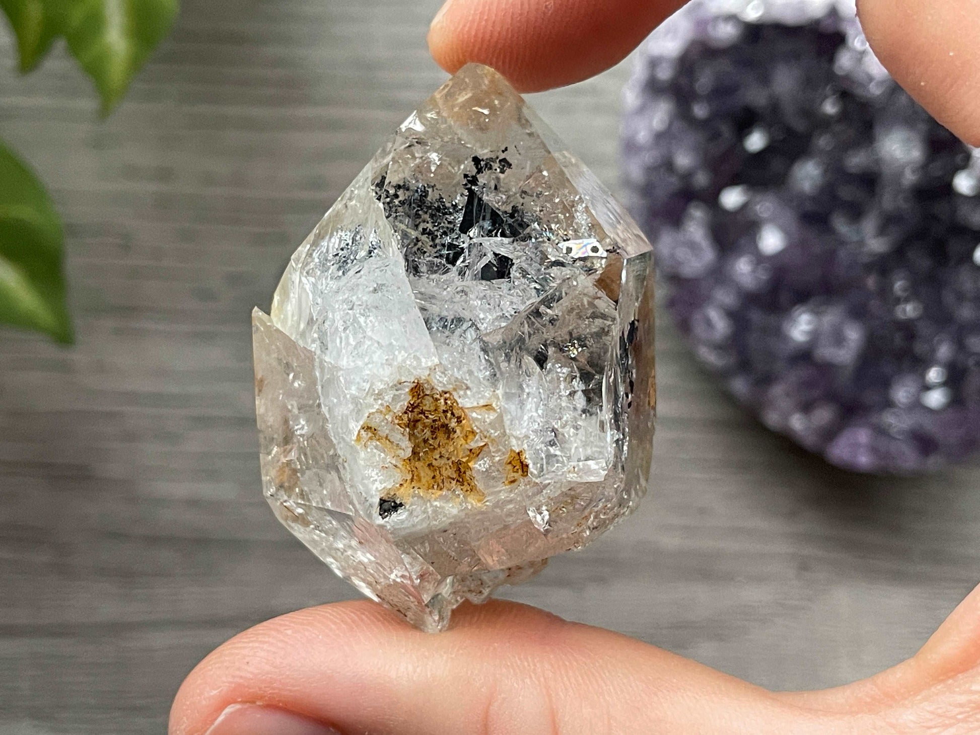 Golden Herkimer Diamond with Anthraxolite & Mica Inclusions (#14)