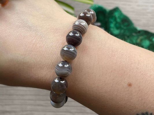Pictured is a Botswana agate bead bracelet.