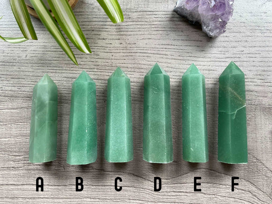 Pictured are various points of green aventurine.