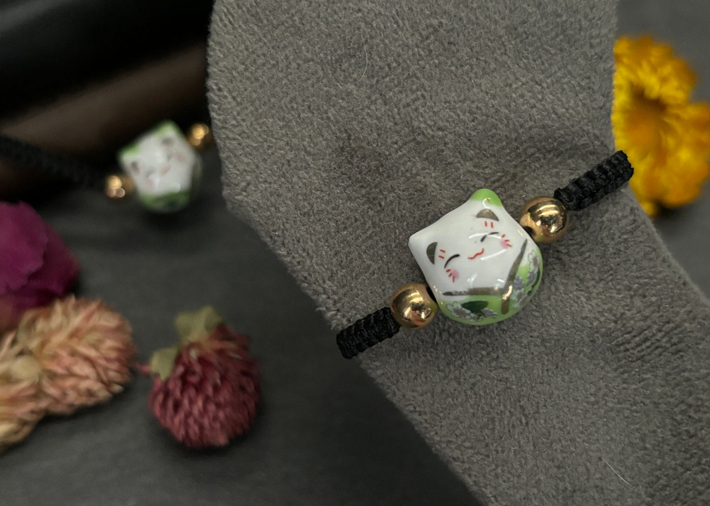 Green Maneki Neko "Lucky Cat" Bracelet (Twisted Nightshade Jewellery)