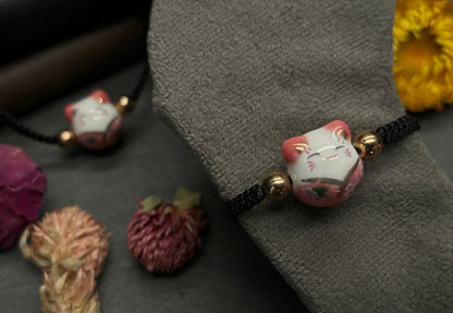 Pink Maneki Neko "Lucky Cat" Bracelet (Twisted Nightshade Jewellery)