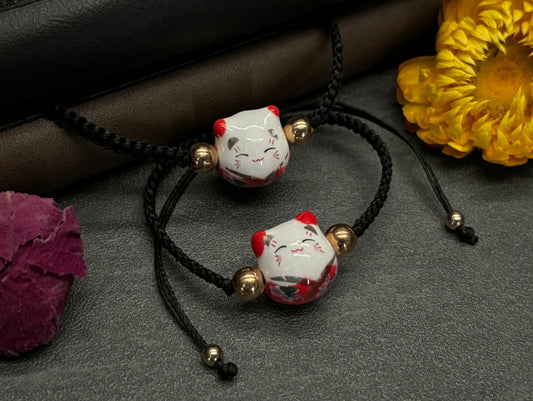 Red Maneki Neko "Lucky Cat" Bracelet (Twisted Nightshade Jewellery)