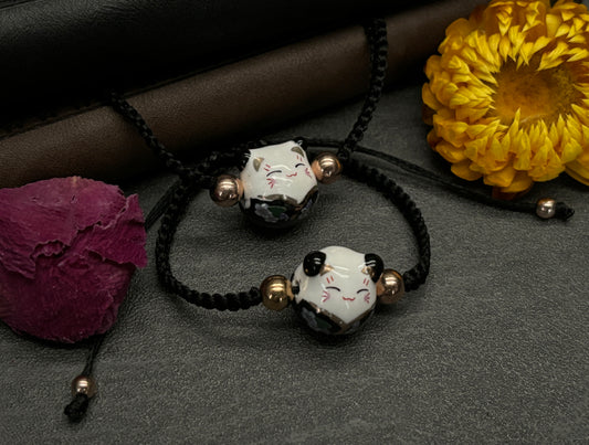 Black Maneki Neko "Lucky Cat" Bracelet (Twisted Nightshade Jewellery)
