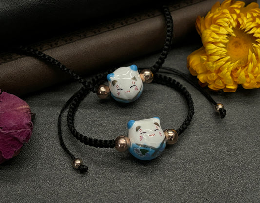 Blue Maneki Neko "Lucky Cat" Bracelet (Twisted Nightshade Jewellery)