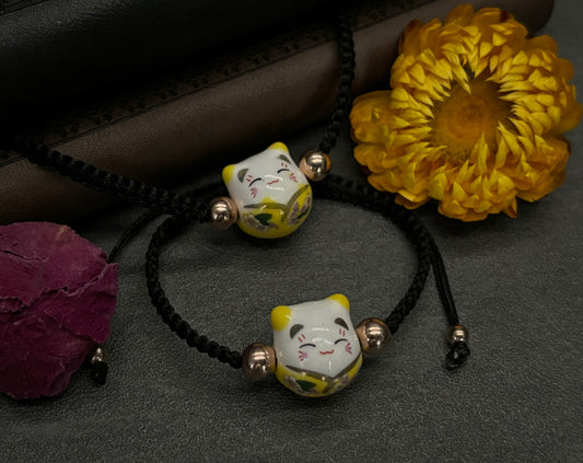 Yellow Maneki Neko "Lucky Cat" Bracelet (Twisted Nightshade Jewellery)