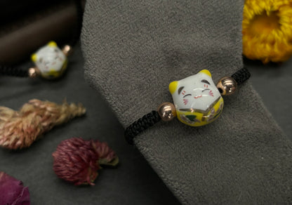 Yellow Maneki Neko "Lucky Cat" Bracelet (Twisted Nightshade Jewellery)