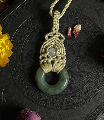 Genuine Jade with Quartz Macramé Necklace (Twisted Nightshade Jewellery)