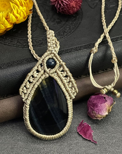 Blue Tiger's Eye Macramé Necklace (Twisted Nightshade Jewellery)