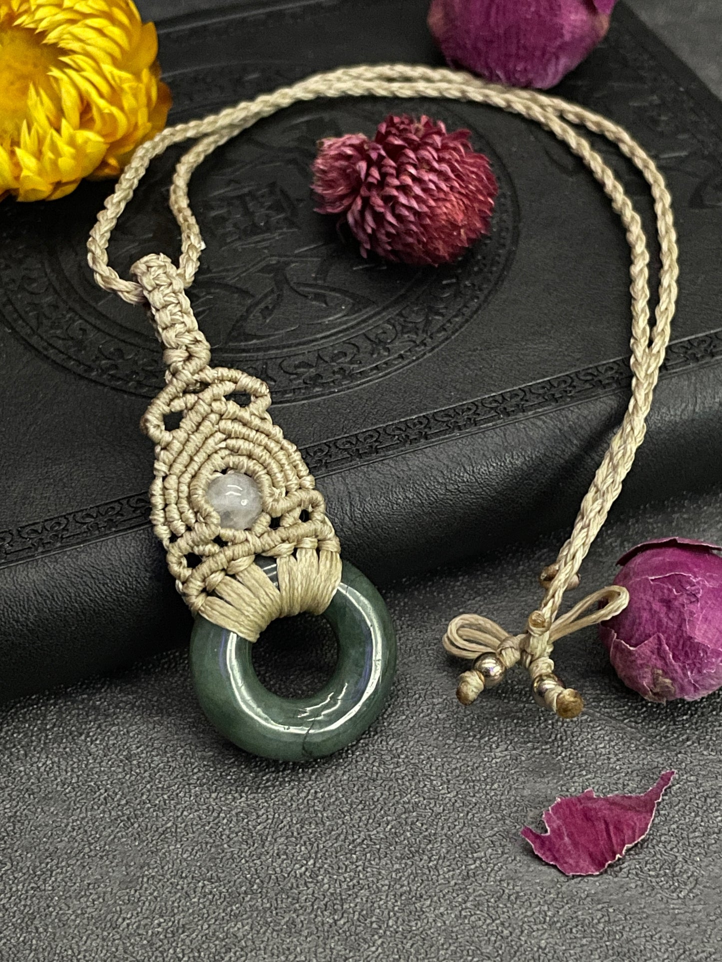 Genuine Jade with Quartz Macramé Necklace (Twisted Nightshade Jewellery)
