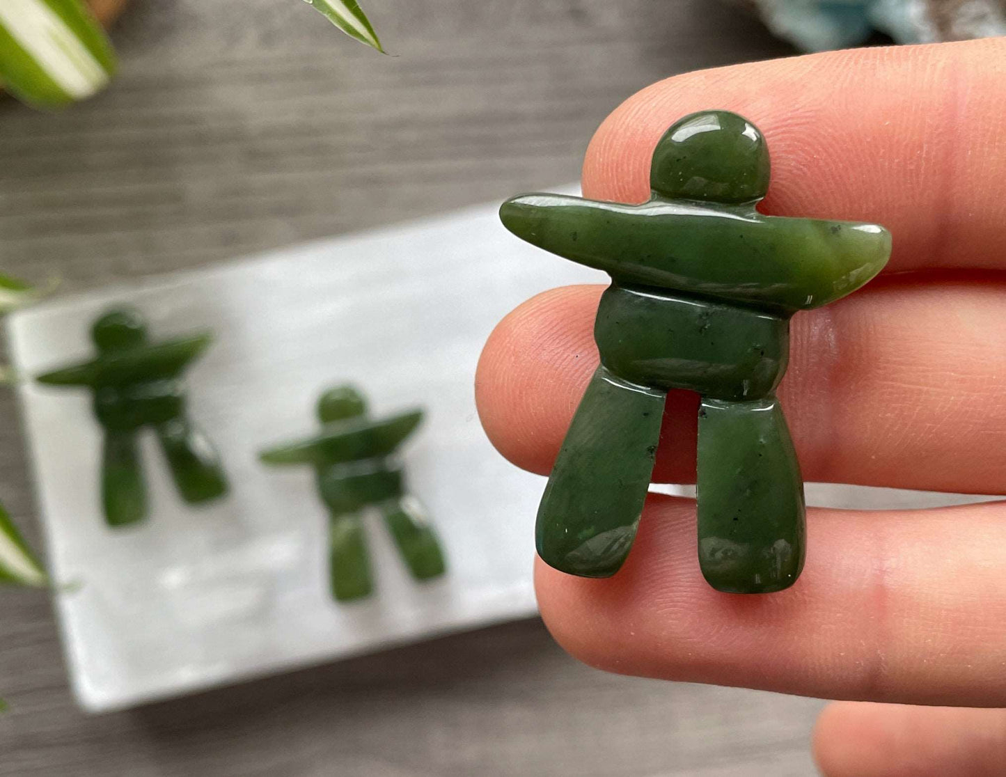 Pictured is a Canadian jade (nephrite jade) inukshuk magnet.
