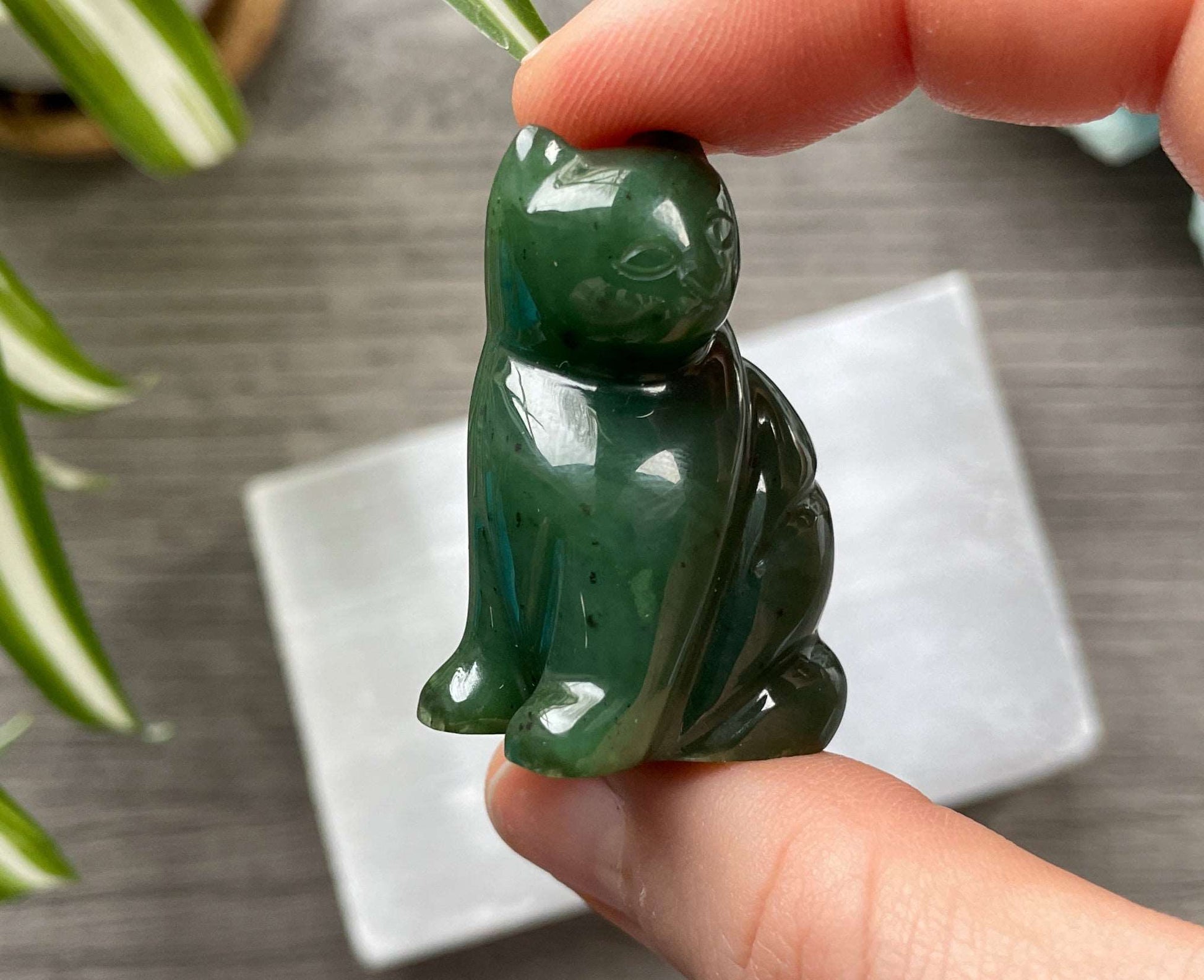 Pictured is a Canadian jade (nephrite jade) cat carving.