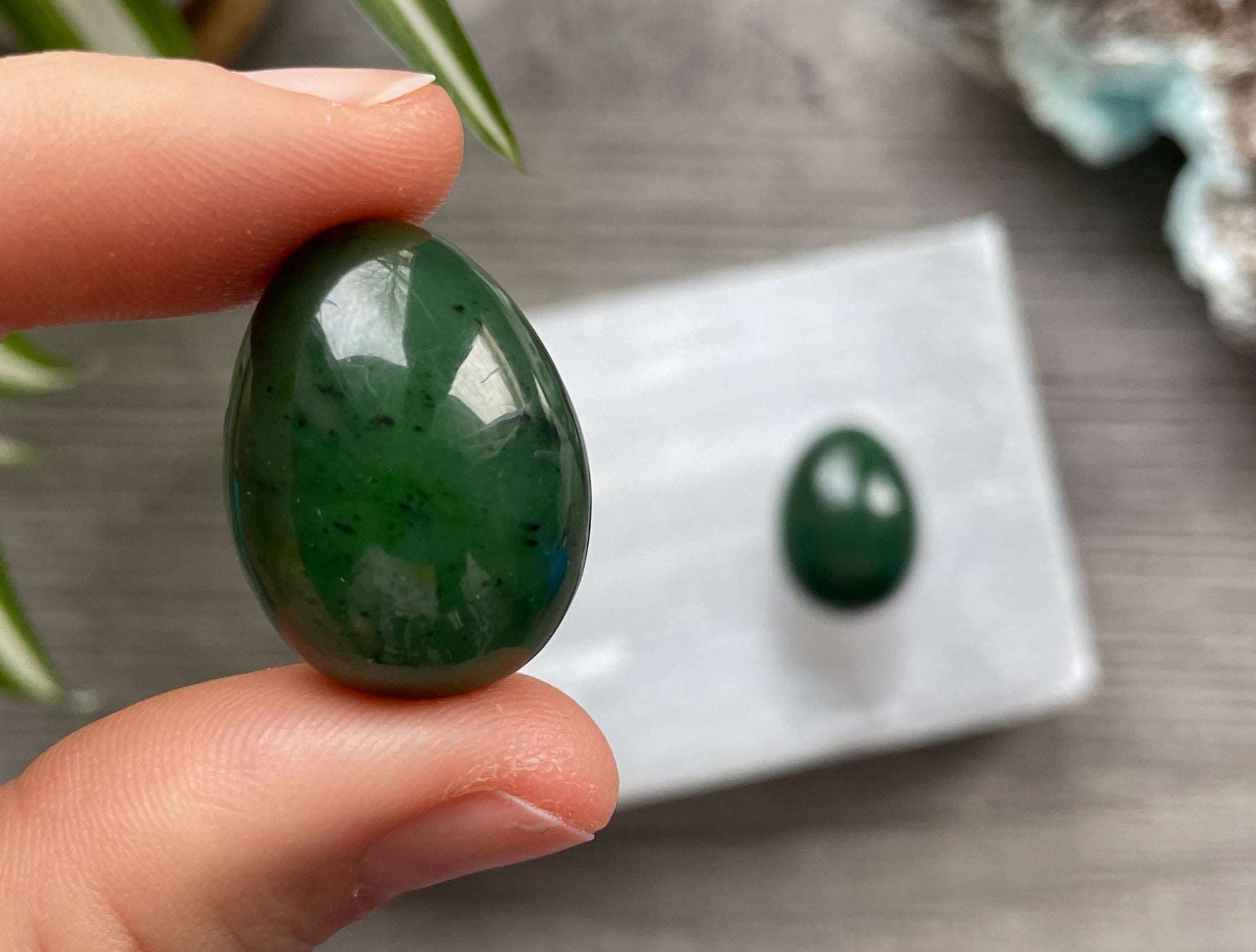 Pictured is a Canadian jade (nephrite jade) carved egg.