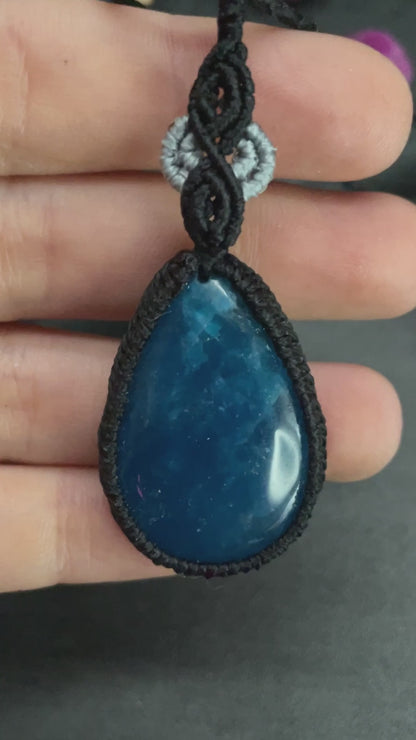 Blue Apatite Black/Grey Macramé Necklace (Twisted Nightshade Jewellery)