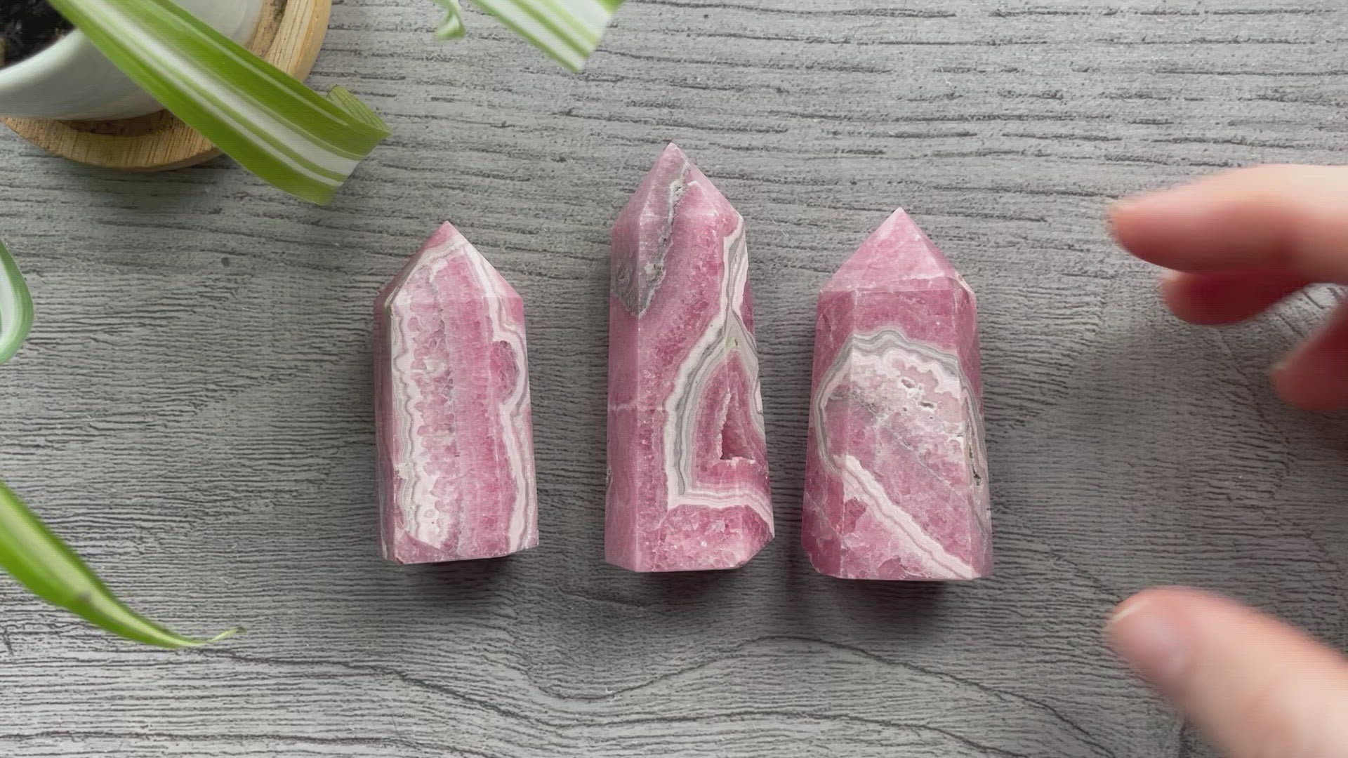 Pictured are various points of rhodochrosite.