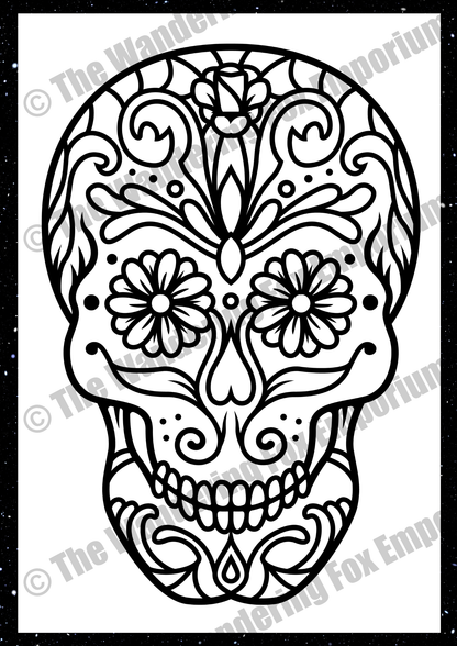 Pictured is a sugar skull adult colouring book.