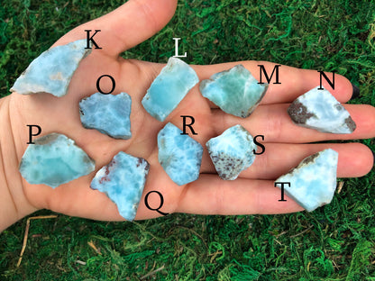 Pictured are various slabs of larimar.