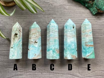 Pictured are various points of caribbean calcite blue aragonite