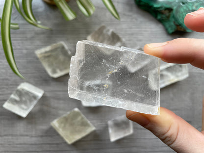 Pictured is optical calcite (Iceland Spar).