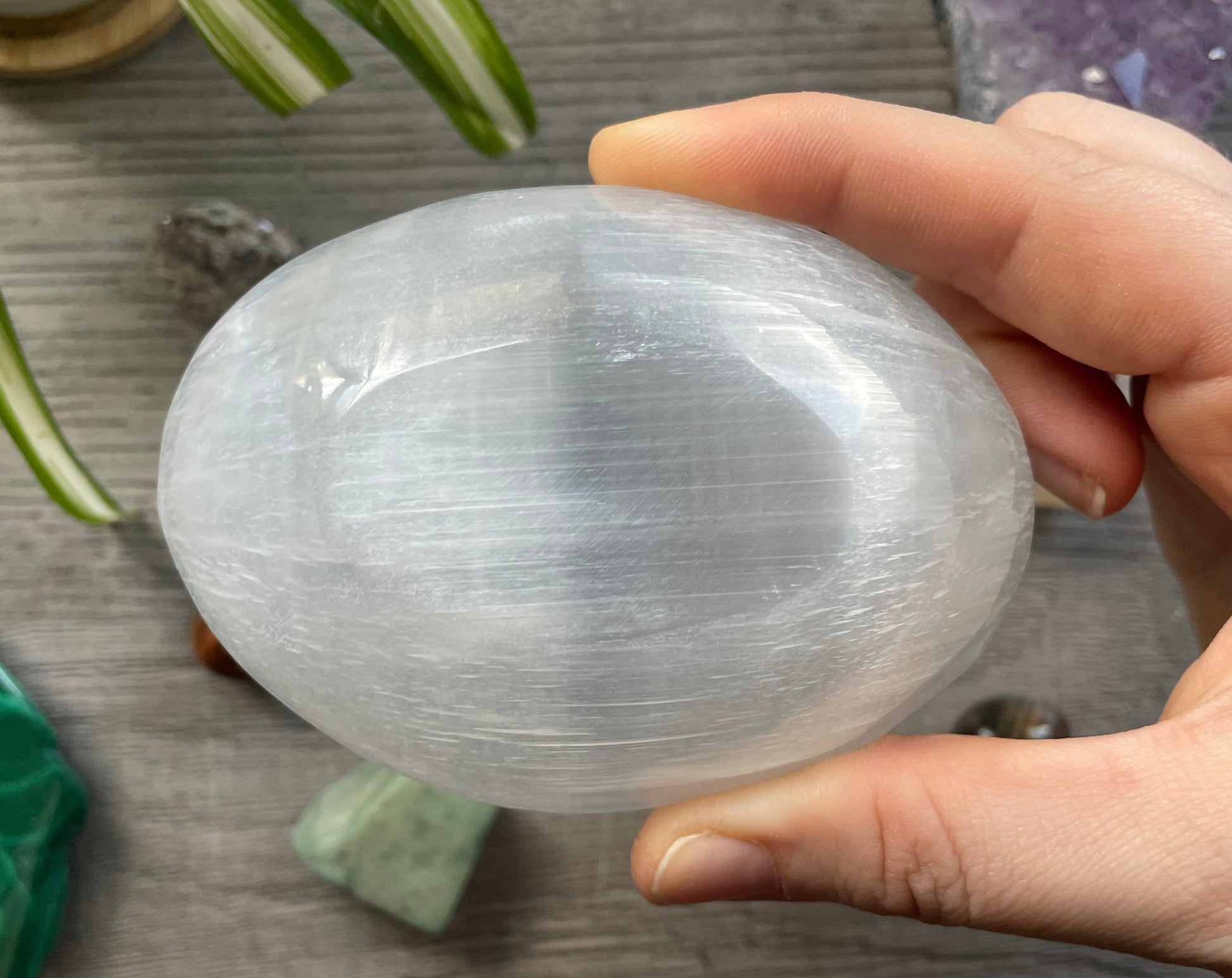 Pictured is a bowl carved out of selenite.