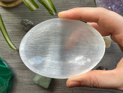 Pictured is a bowl carved out of selenite.