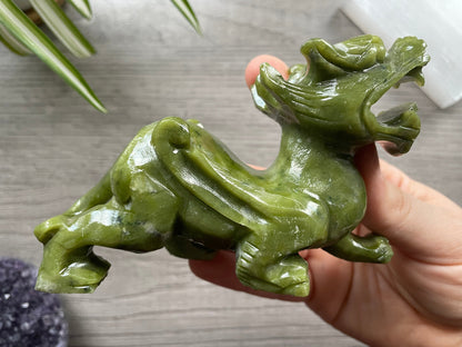 Pictured is a pixiu carved out of Xiuyan jade.