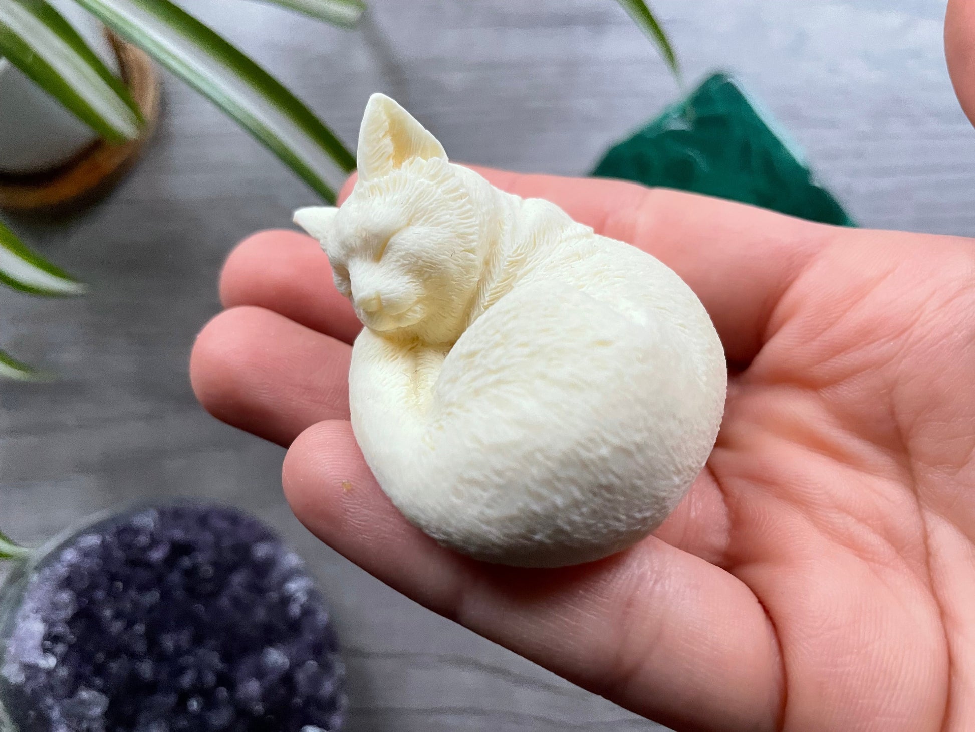 Pictured is a cat carved out of tagua nut.