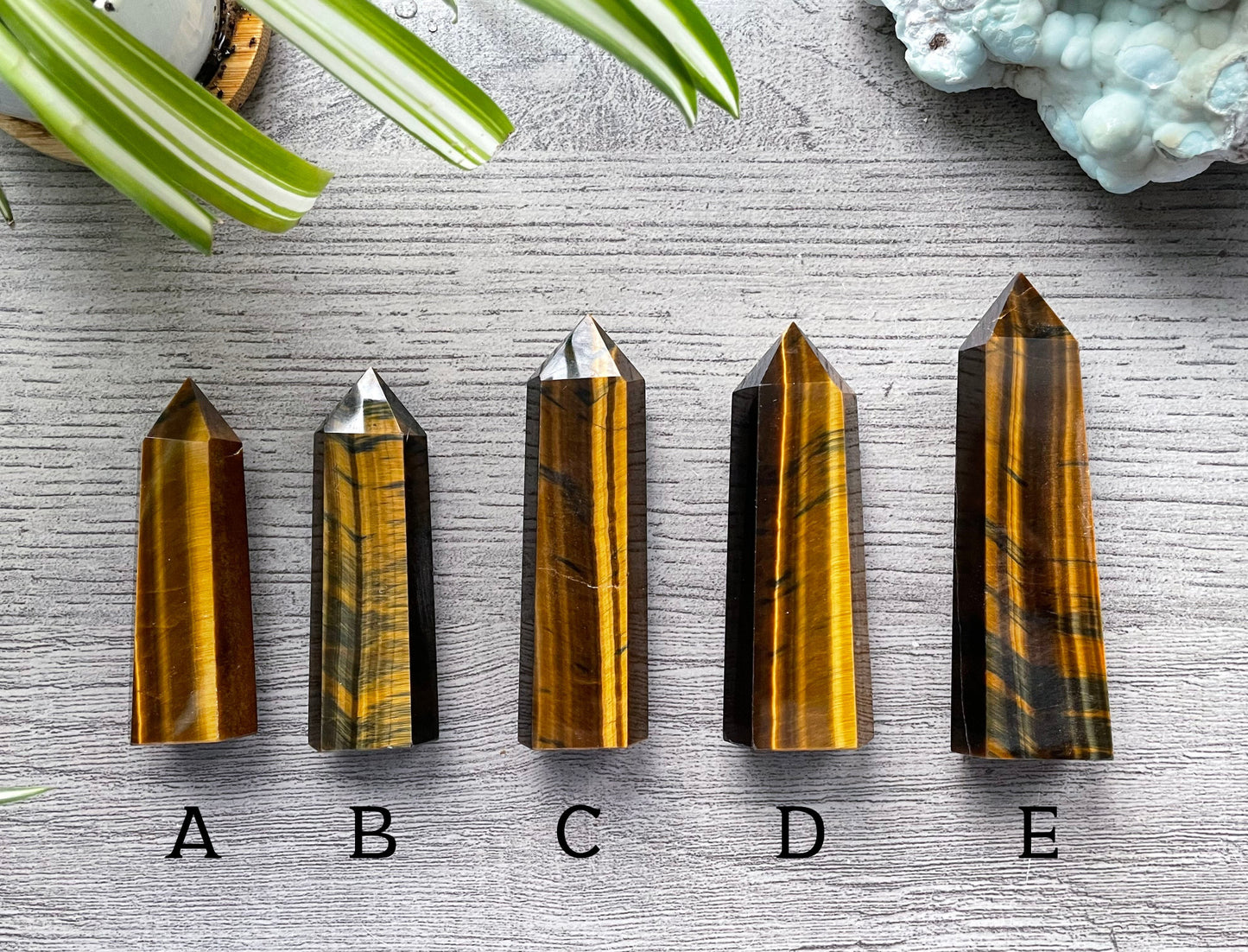 Pictured are various points of tiger's eye.