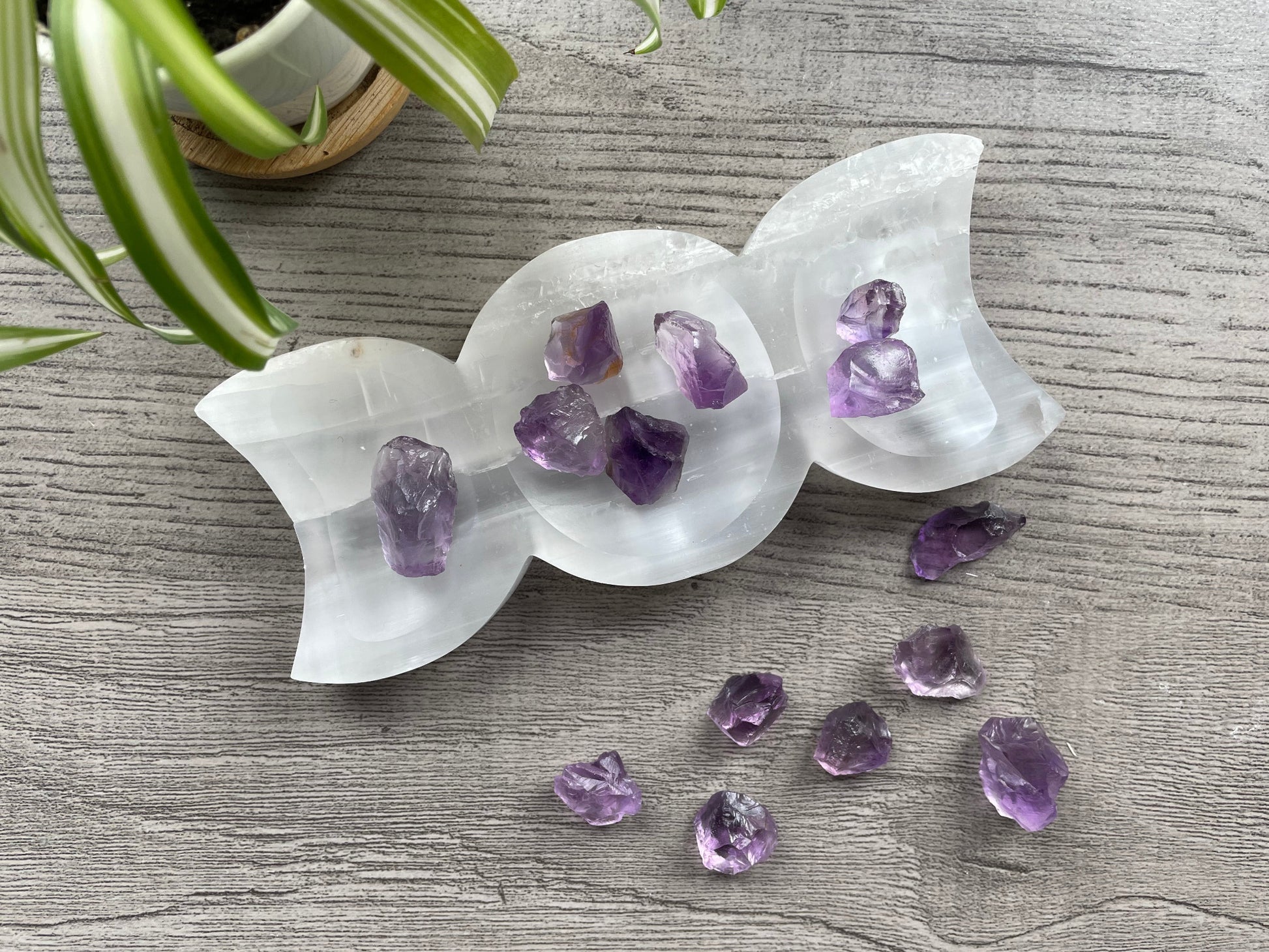 Pictured are pieces of raw amethyst.