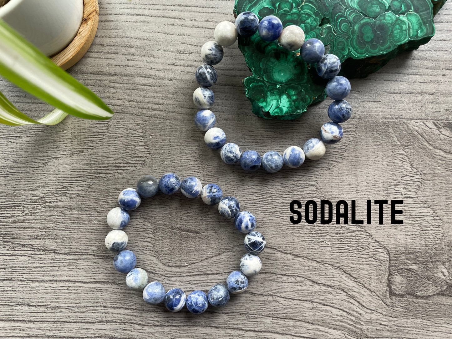 Pictured is a sodalite bead bracelet.