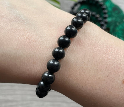 Pictured is a shungite bead bracelet.