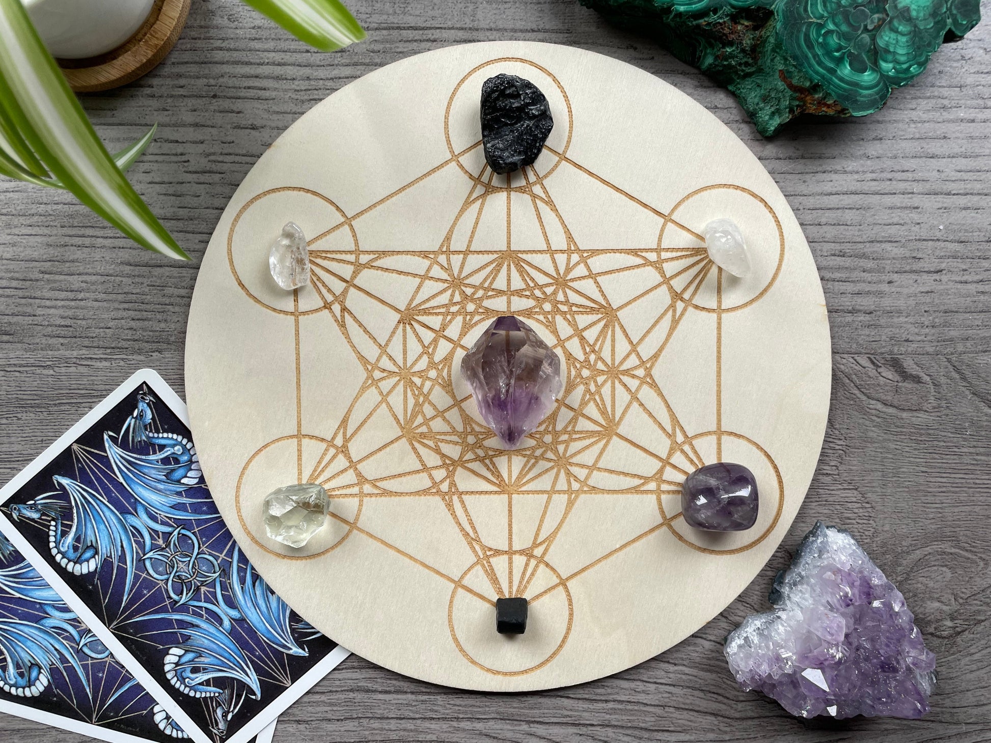 Pictured is a wood crystal grid board.