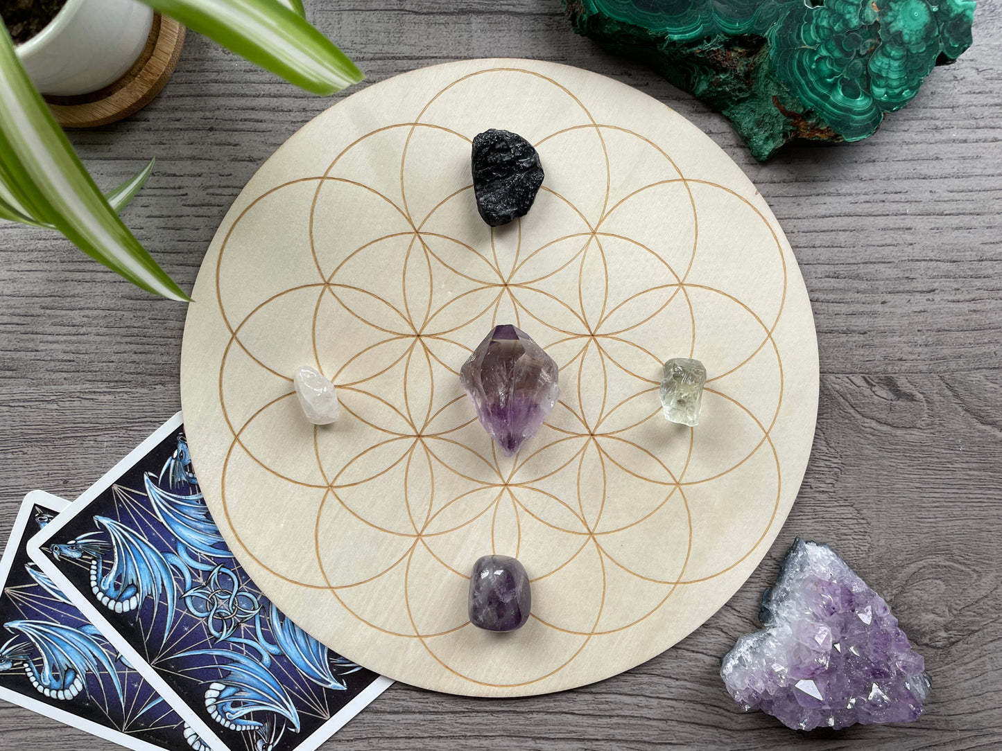 Pictured is a wood crystal grid board.