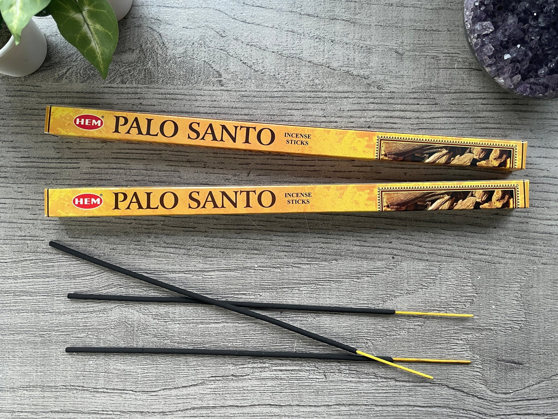 Pictured is a box of palo santo incense.