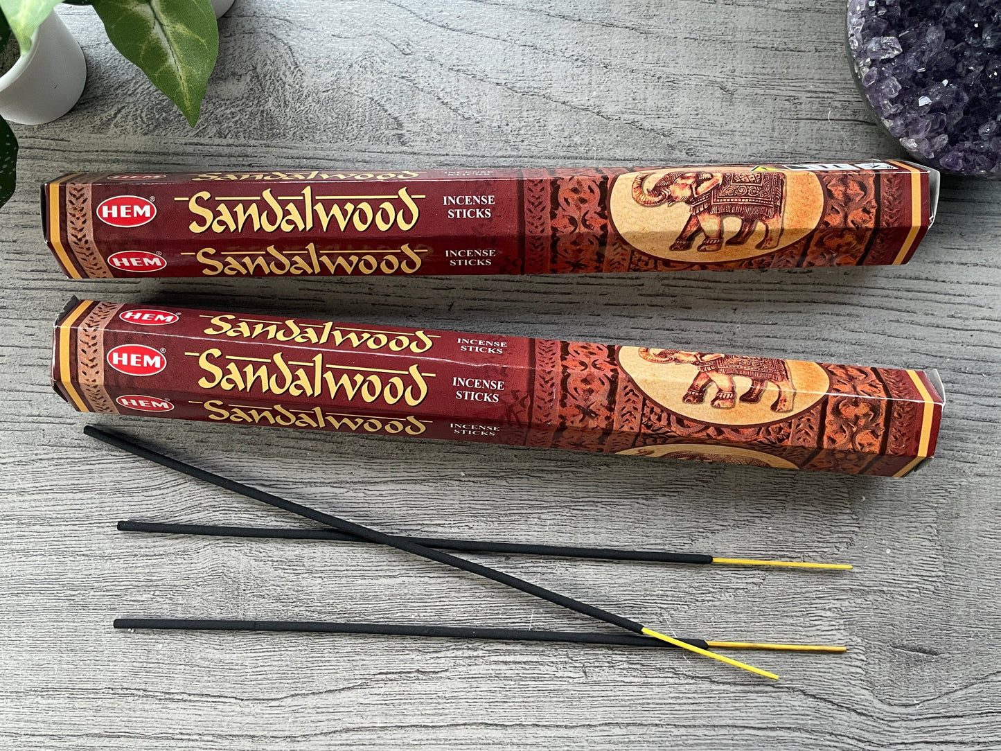 Pictured is a box of sandalwood incense.